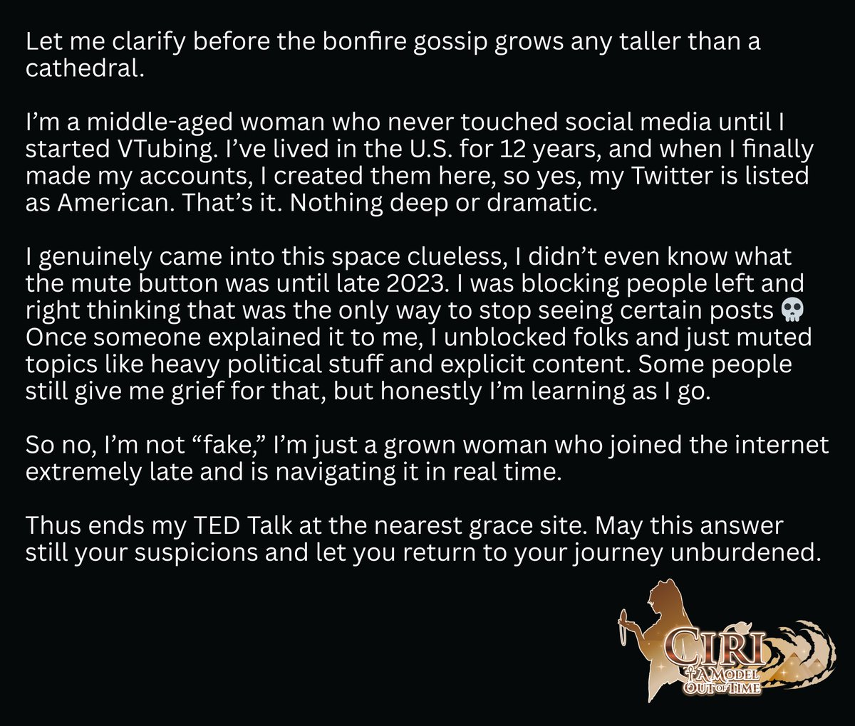 Hi! 

Quick clarification because I got two weird DM's about this nonsense. I cannot believe I even have to explain this. I'm going back to bed now. 🧡