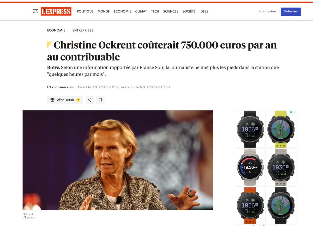 FrDesouche's tweet image. En 2008, tandis que son mari occupe le poste de ministre des Affaires étrangères sous Nicolas Sarkozy, Christine Ockrent est nommée directrice générale déléguée de l’Audiovisuel extérieur de la France, avec une rémunération annuelle de 750 000 euros.