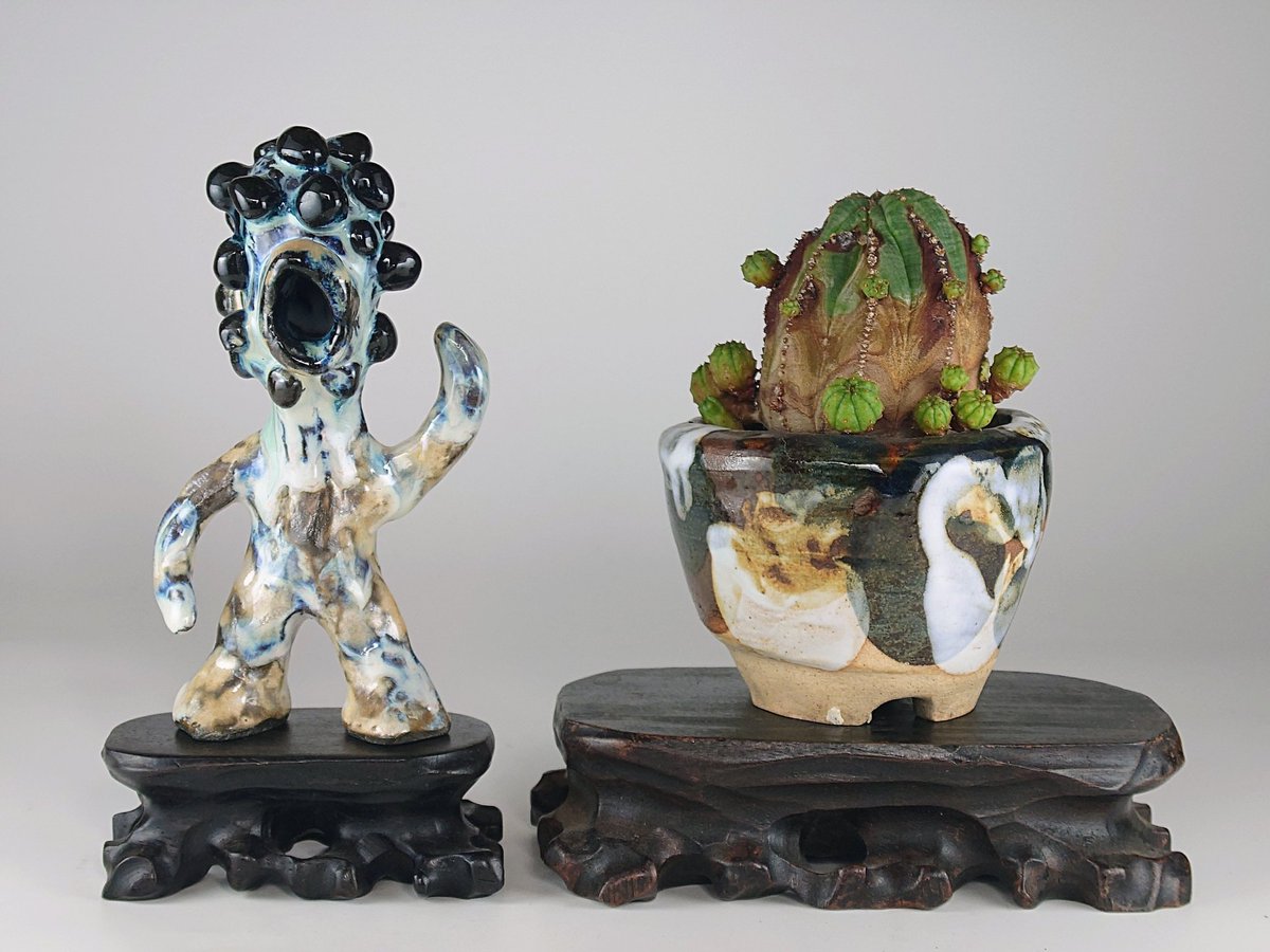 陶器製 セラミックヒューマン　2体セット セラミックヒューマンとゆらぎ鉢入り多肉植物」 コレクション 現実逃避