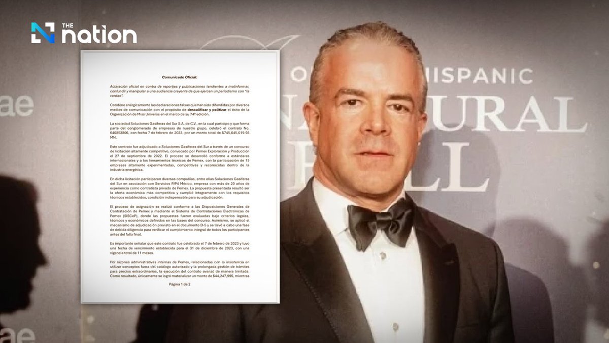 Thenationth's tweet image. Miss Universe President Denies Judge Resignation, Vows Legal Action in ‘Rigging’ Row

#RaulRocha #MissUniverse #Statement #scandal #BeautyPageant #TheNationThailand

Read more : nationthailand.com/life/entertain…