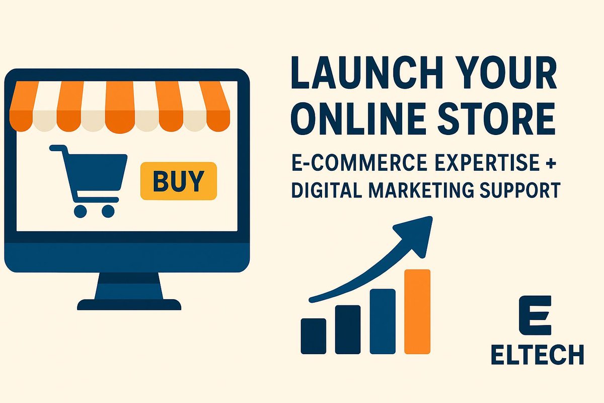 The_ElTech's tweet image. Launch your online store with ElTech’s e-commerce expertise + digital marketing support. Drive sales now!  
#ElTech
#OnlineBusiness
#TechSolutions