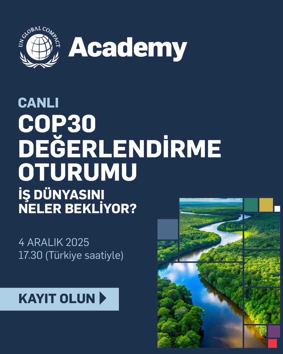 COP30 Değerlendirme Oturumu’na katılarak
-Konferansın iş dünyası için ana çıktıları hakkında bilgi sahibi olma,
-Şirketiniz ve sektörünüz için uygulanabilir adımları belirleme,
-BM liderleriyle etkileşim kurma ve soru yöneltme imkanına erişin.
Kayıt olun: bit.ly/3XLSQCN