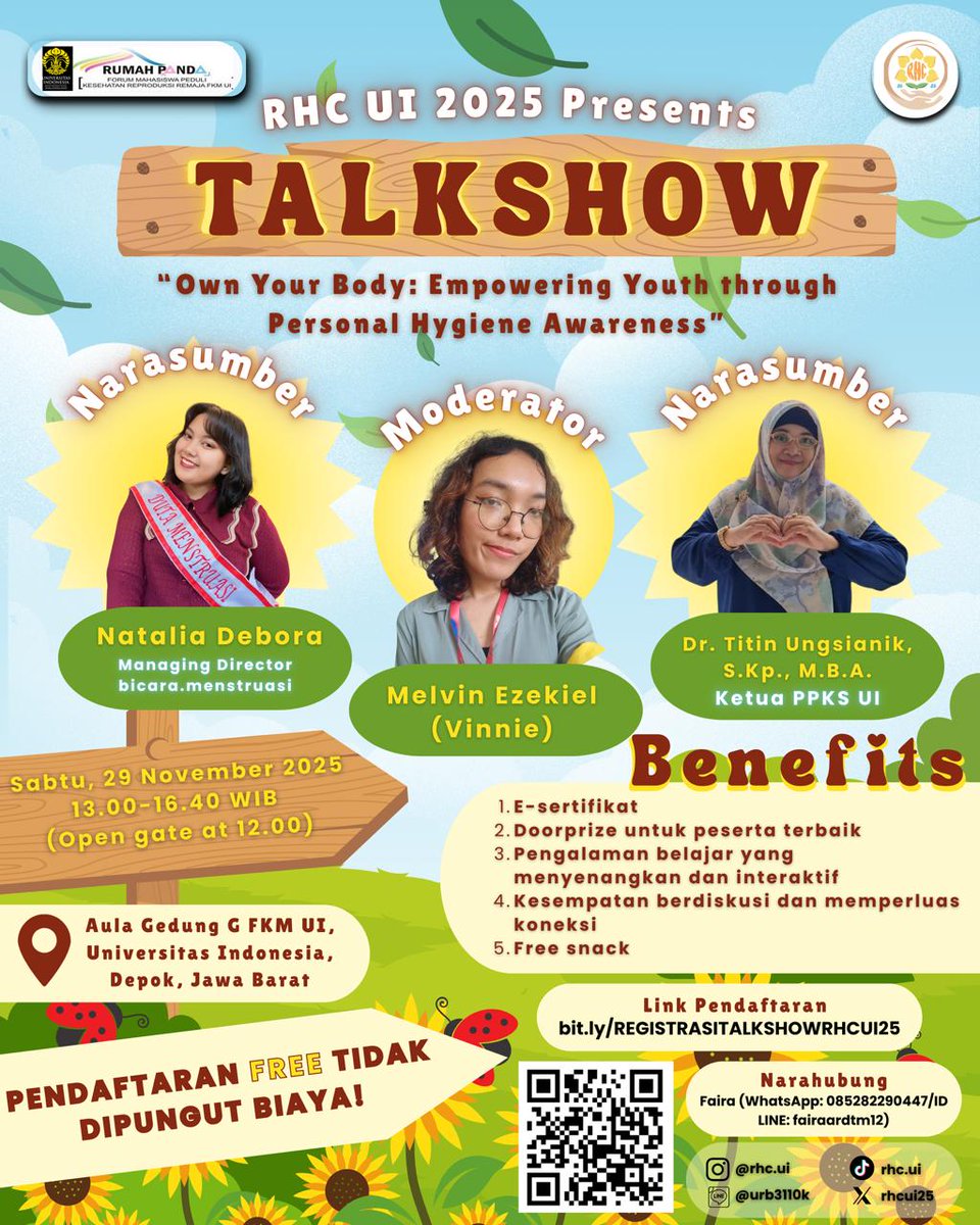 ui_event's tweet image. 🗣 TALKSHOW RHC UI 2025
Own Your Body: Body Autonomy &amp;amp; Consent
🎙 Natalia Debora &amp;amp; Ibu Titin
🎤 Moderator: Melvin

📅 29 Nov 2025 | 13.00–16.40
📍 Aula G FKM UI
Regis 21–28 Nov
🎁 E-sertif • Doorprize • Snack
🔗 Daftar: bit.ly/REGISTRASITALK…

Contact: Faira (085282290447)