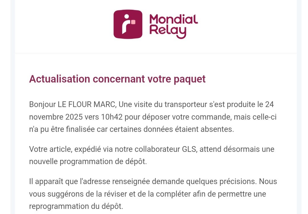 J'adore !
Nous sommes le 24, il est 09h47.
Et je suis prévenu que le livreur n'aura pas pu me livrer à 10h42...