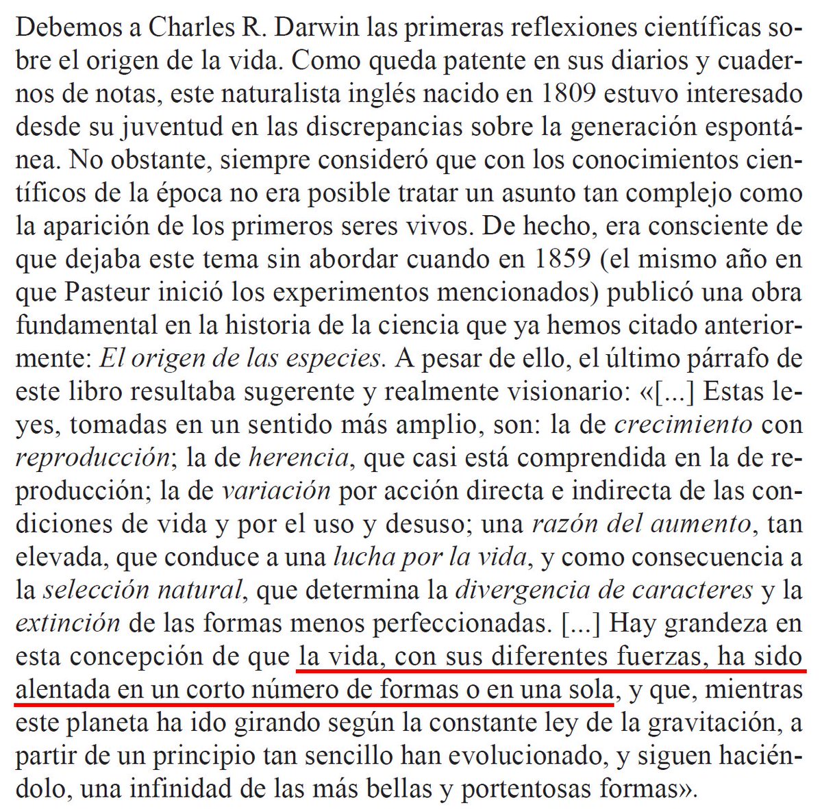 brionesci's tweet image. En #ElOrigenDeLasEspecies, Darwin sentó las bases de la #Evolución por #SelecciónNatural.  

Pero hay algo aún más original en esta obra: en su último párrafo realizó la primera reflexión científica sobre el #OrigenDeLaVida.  Así os lo cuento en el libro #Orígenes (@Ed_Critica):