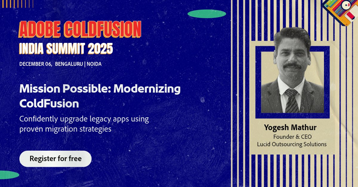 coldfusion's tweet image. Legacy apps aren’t holding you back, outdated approaches are.

Join Yogesh Mathur at ColdFusion India Summit 2025 to understand how to move from older CF versions to modern, secure and high-performing deployments with confidence.

🔗Register for free: bit.ly/47K4aVP