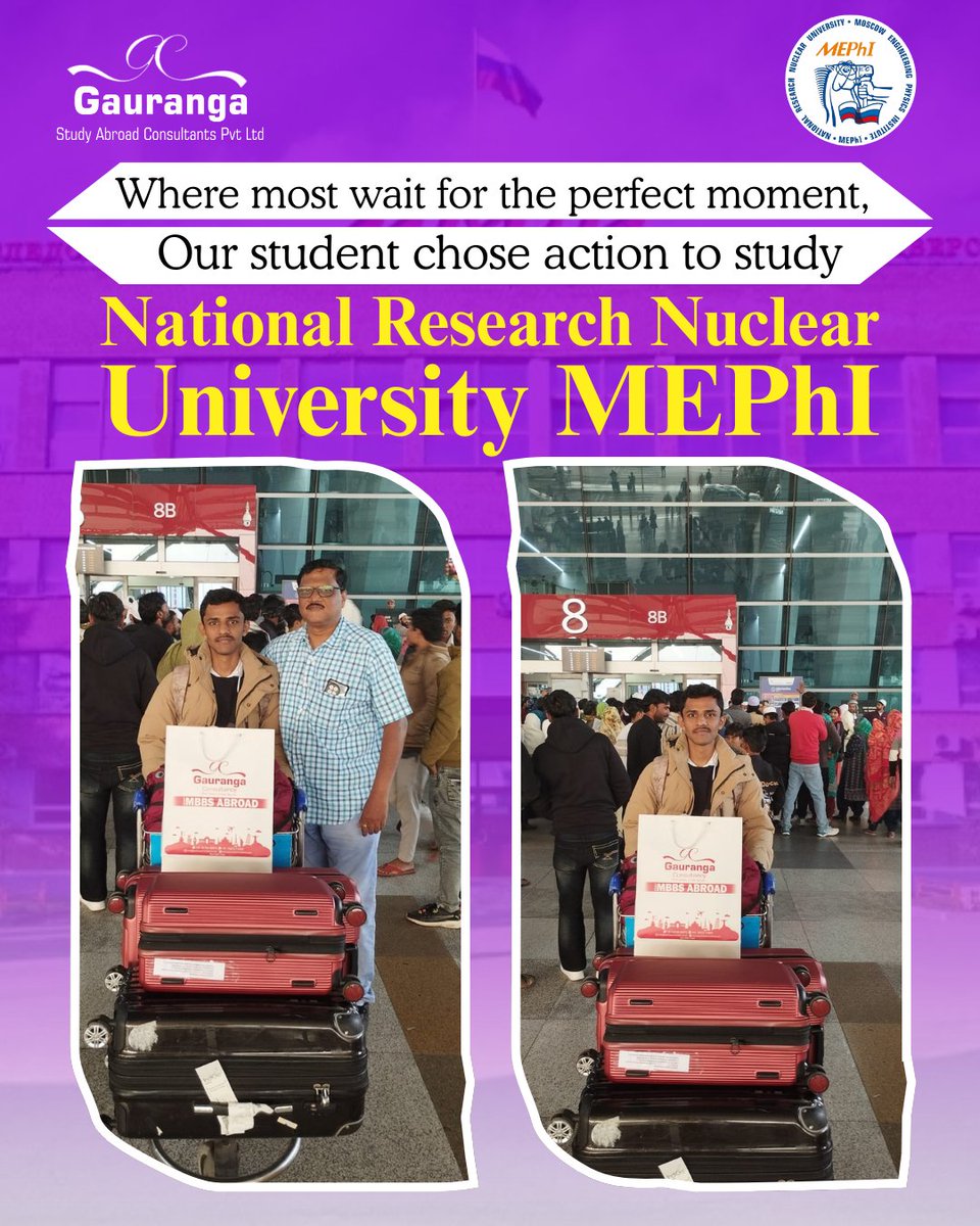 gaurangaconsult's tweet image. Another MBBS journey beginsin Russia… ✈
Kshitij Sunil Pardeshi joins University MEPhI, Moscow Branch, to begin his Medical journey in Russia. 📚

Gauranga Consultancy Wishing him a bright, fulfilling and successful future ahead! 🎓
#mephi #mephimoscow #mephirussia #mbbsabroad