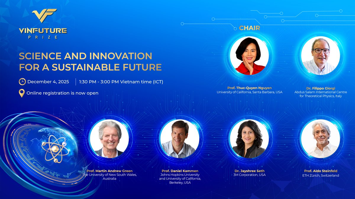 vinfutureprize's tweet photo. The symposium “Science and Innovation for a Sustainable Future”:
⏰ Time &amp; date: December 4, 2025, 1:30 PM - 3:00 PM
🔗 Register here: https://t.co/kEp60RJEDC https://t.co/IaZQYjkps6
