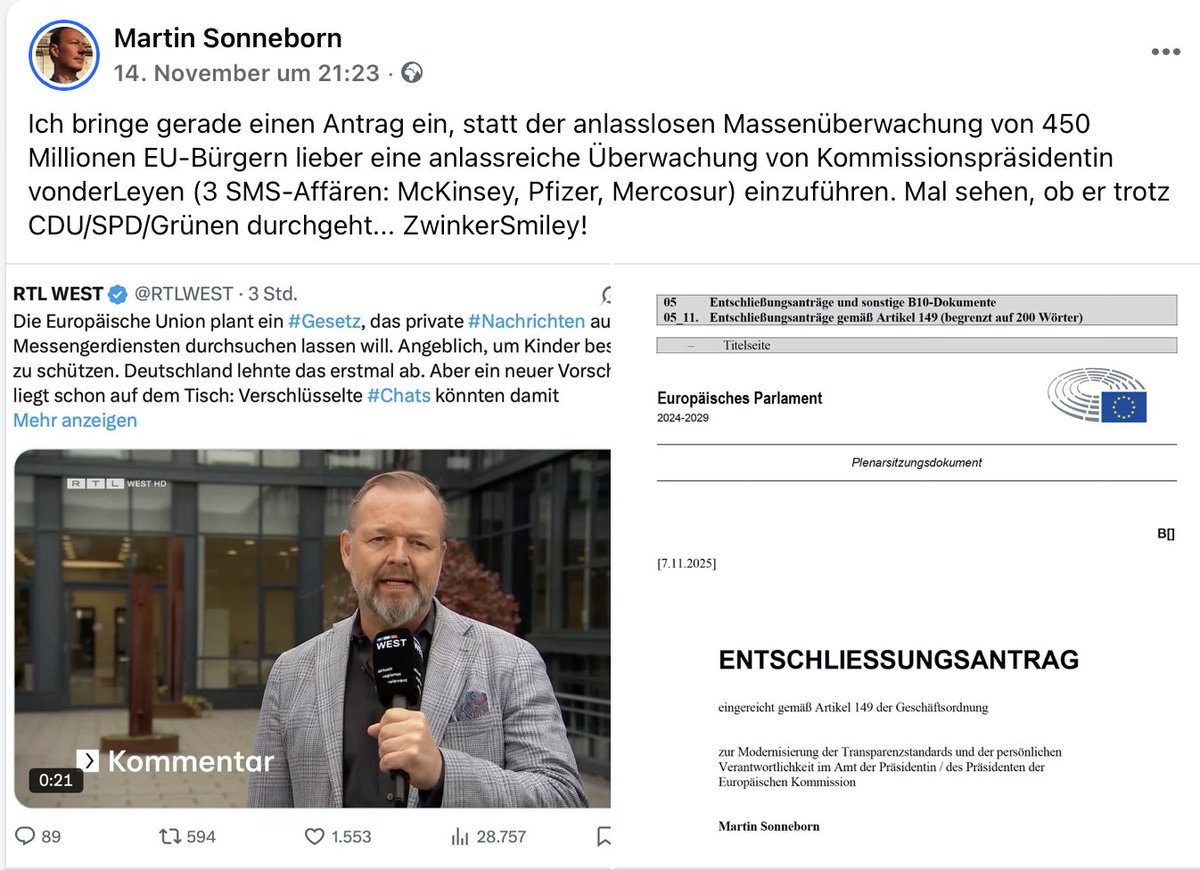 MartinSonneborn's tweet image. Straßburg-Woche. Mein Büro sagt gerade, dass die Chatkontrolle - die für 450 Millionen EU-Bürger, nicht die für Frau vonderLeyen - für Mittwoch auf der Tagesordnung der EU-Botschafter steht - und &quot;ohne Diskussion&quot; abgenickt werden soll...