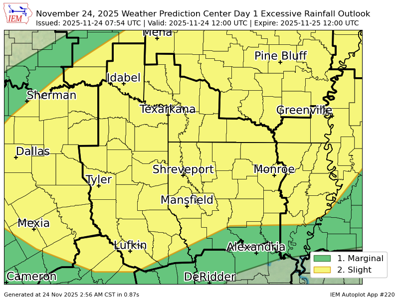iembot_shv's tweet image. WPC issues Day 1 Slight Risk Excessive Rainfall Outlook at Nov 24, 7:54z for SHV wpc.ncep.noaa.gov/qpf/excessive_…