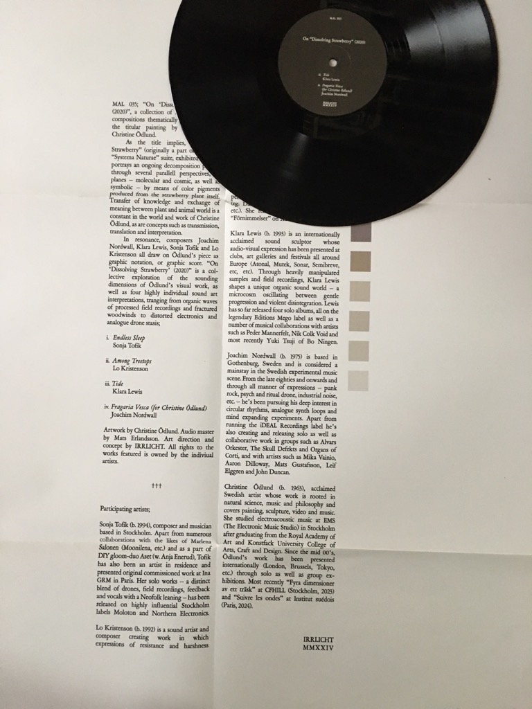 Sonja Tofik, Lo Kristenson, Klara Lewis, Joachim Nordwall - On "Dissolving Strawberry" (2020) [Irrlicht – Irrlicht MAL 035]
x.com/sat_strahlung7…