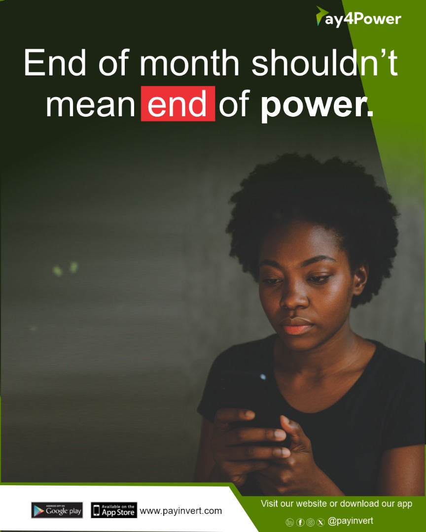 Pay4PowerLTD's tweet photo. Month-end stress? Not your power. 

Recharge in seconds with Pay4Power.

#Pay4Power #InstantElectricity #NoBlackouts #SmartUtilitiesAfrica https://t.co/cQ6fMBmbHd