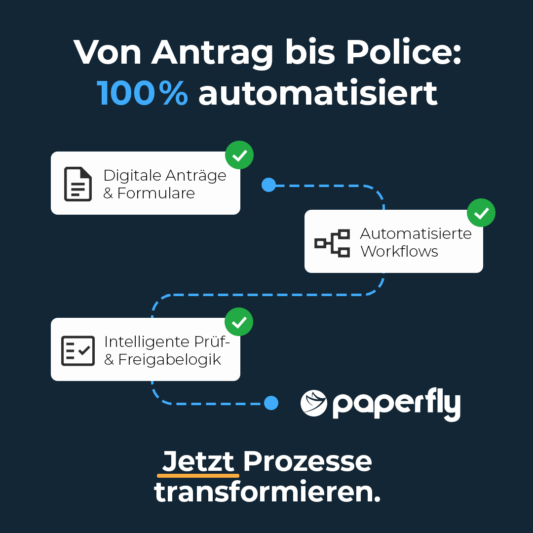 paperfly_io's tweet photo. Vom Antrag bis zur Police: ohne Medienbrüche.
Viele Versicherer arbeiten noch mit Papier und manuellen Prüfungen. Digitale Anträge und End-to-End-Workflows beschleunigen Abläufe und senken Kosten. Paperfly liefert eIDAS-Signaturen, Audit-Trail und nahtlose Integration. https://t.co/klVmQktPTG