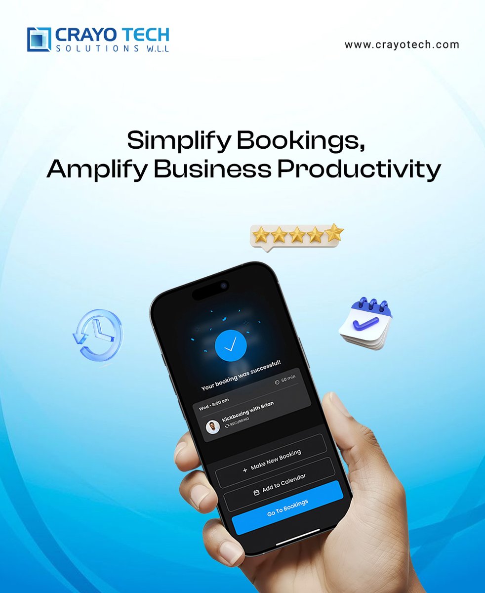 crayo_tech's tweet image. Save time, reduce errors, and deliver great service with Crayo Tech’s smart booking solution. Try it now and see the change!
📧sales@crayotech.com
📱0097338126828 (WhatsApp)
🌐 crayotech.com
#OnlineBookingSystem #BusinessAutomation #CrayoTechBahrain #BahrainBusiness
