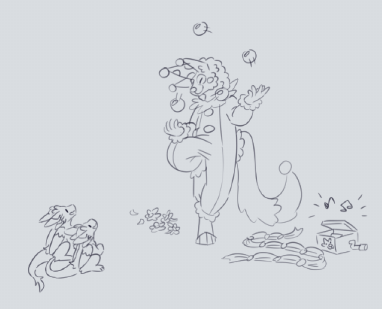 Introdile's tweet photo. Offering Received: A visiting clown (#649)

she was very excited to perform the hatchlings! they loved it! https://t.co/Sfg4JsxOsj