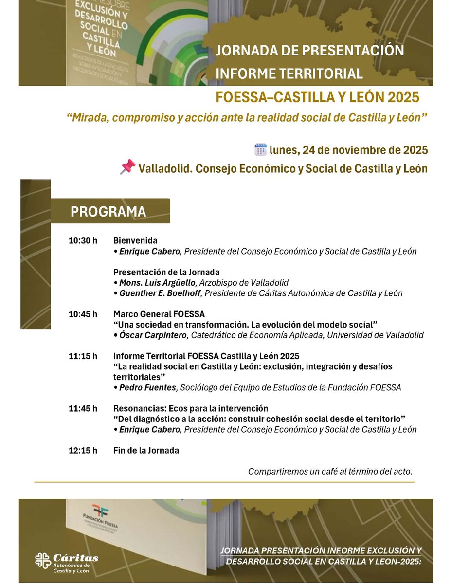 cescyl's tweet image. ‼️HOY 24 nov⏰10:30 h. Presentación del #Informe Territorial #FOESSA sobre Exclusión y Desarrollo Social en #CastillayLeón 2025📍 @cescyl #Valladolid
🔴EN DIRECTO youtube.com/live/JROpzqBfh…