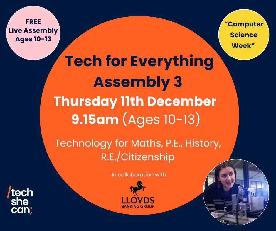 Tech_She_Can's tweet image. 🏅💰📜 Teachers - don’t miss the final assembly in our Tech for Everything series!
Celebrate Computer Science Education Week with an exciting look at how technology enhances sport performance, protects our money, and even helps us explore the past.

Tech for Everything Assembly 3…