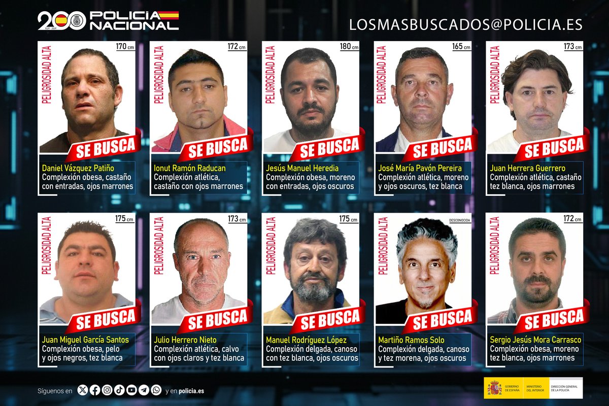 interiorgob's tweet image. 🔎 La @policia pide la colaboración ciudadana para localizar a los fugitivos más buscados en #España.

🚨 Si tienes información que pueda ayudar, escribe de forma confidencial a:

📩 losmasbuscados@policia.es

Tu ayuda puede ser clave🤝
