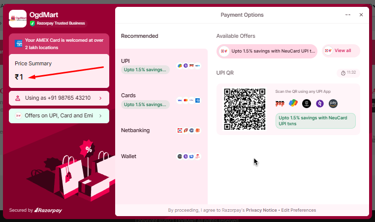 LunexNet's tweet image. I Found a pricing issue on OgdMart today.
If someone tweaks the values during “Add to Cart” or checkout, the system accepts the wrong price and still completes the order.
Sharing for awareness. stay alert &amp;amp; stay safe.

#WebSecurity #CyberAlert #TechSafety #BugBounty