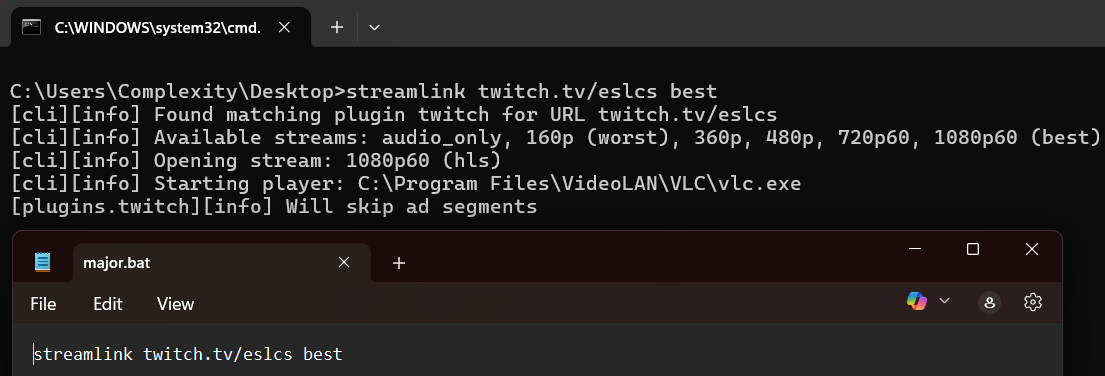 messioso's tweet image. Advanced tips:

You can just use &quot;best&quot; instead of picking a quality and no matter the platform it will find the highest quality.

Know you&apos;re going to be loading a stream up on repeat for weeks for the CS major?? Create a .bat file that has the channel and save typing!

Can in…