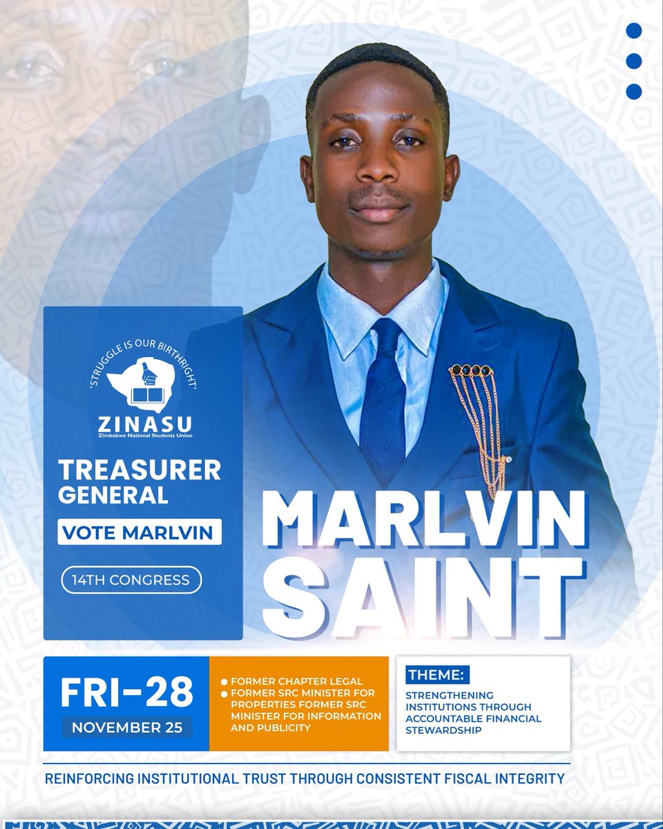 They attempted to silence me through abduction, but I will never stop advocating for academic freedom and the improvement of student services in all institutions across the country. On 28 November 2025, I intend to make history

Vote Marlvin Saint for Treasurer General
