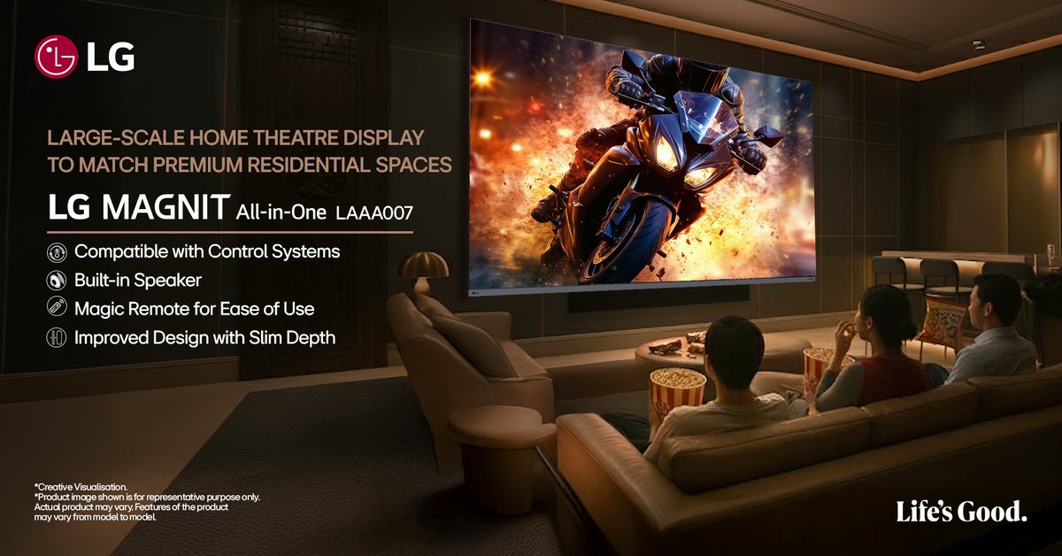 LGIndia's tweet image. Your luxury home deserves a display that matches. 
The LG MAGNIT All-in-One LED turns a residential space into a private cinema. Seamless design, built-in speaker &amp;amp; massive size.

Know more : bit.ly/47JmoFf
#LGIndia #LifesGood #MicroLED #LGMAGNIT