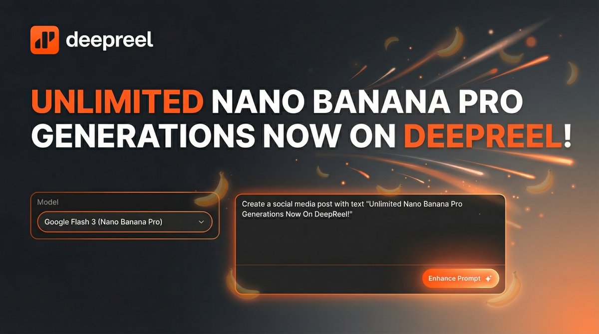 DeepReel_AI's tweet image. AI image generation just got a major upgrade. 🍌✨

Google’s Nano Banana Pro is now live inside DeepReel 
so you can generate cinematic, high-quality visuals without ever leaving the app.

Type your idea → get stunning images → turn them into video. All in one place. No…