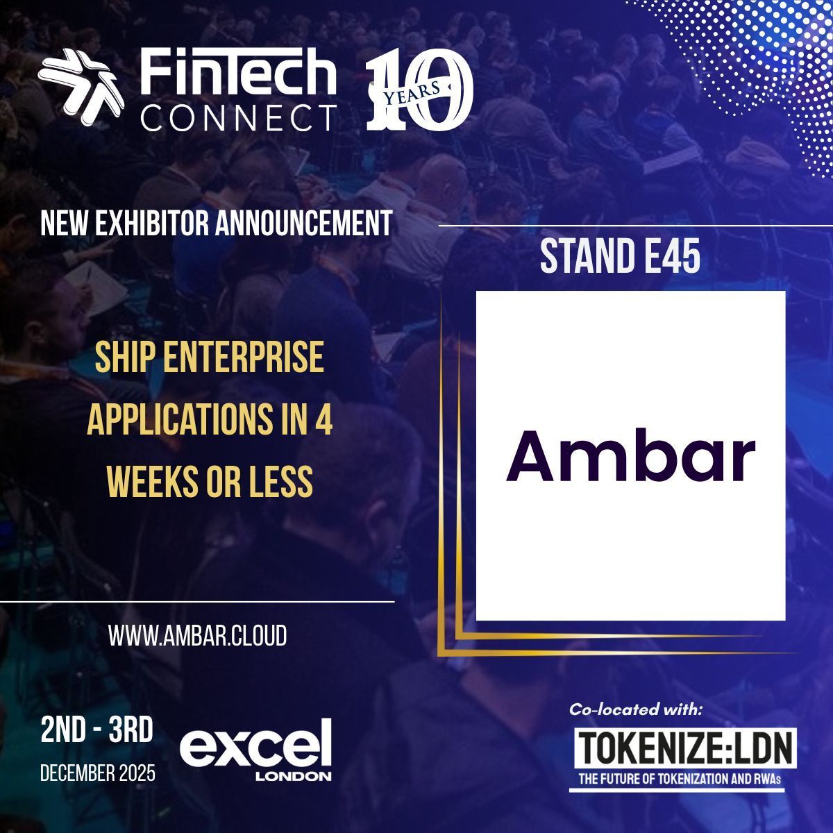 fintech_connect's tweet image. Welcome Ambar Cloud Ltd to FinTech Connect 2025!

Ambar Cloud is redefining software development - delivering enterprise-grade apps in under 4 weeks using AI-powered precision and speed.

See how they’re transforming software innovation at Stand E45.
#FinTechConnect #AmbarCloud