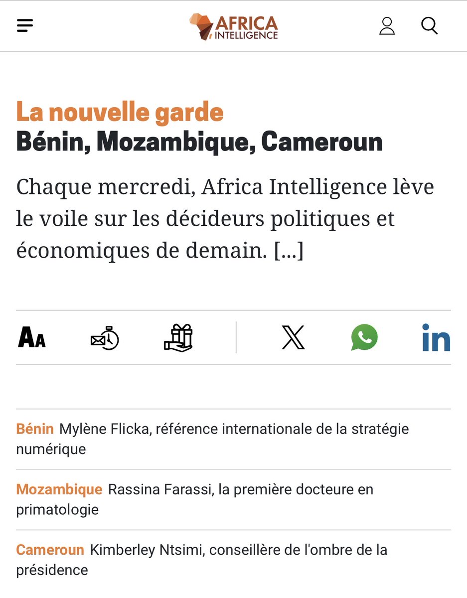 Apparemment, je fais partie de la nouvelle garde des décideurs économiques et politiques du continent selon <a href="/Africa_In_FR/">Africa Intelligence</a> 🙌🏾
