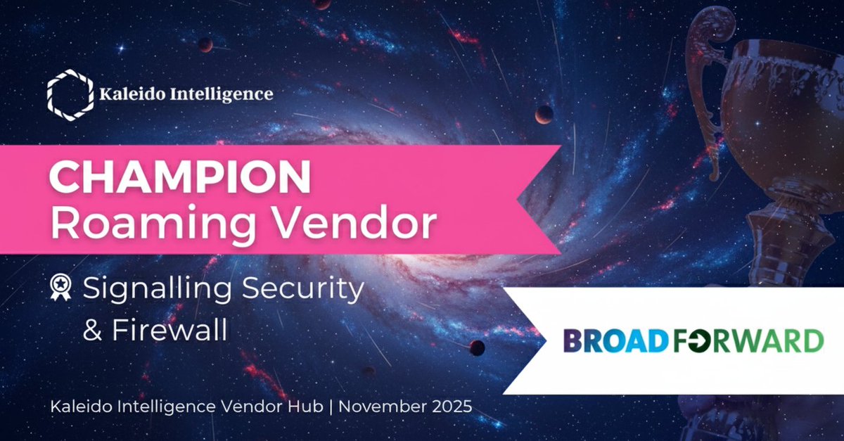 stevenvanzanen's tweet image. BroadForward’s Security Portfolio has been awarded Champion Status in the Kaleido Roaming Vendor Hub Report, one of the strongest four of 21 signaling security providers evaluated this year!
ow.ly/cchP50XwJ2R  #Kaleido #SEPP #5G #4G #2G #Firewall #UnifiedSignalingCore