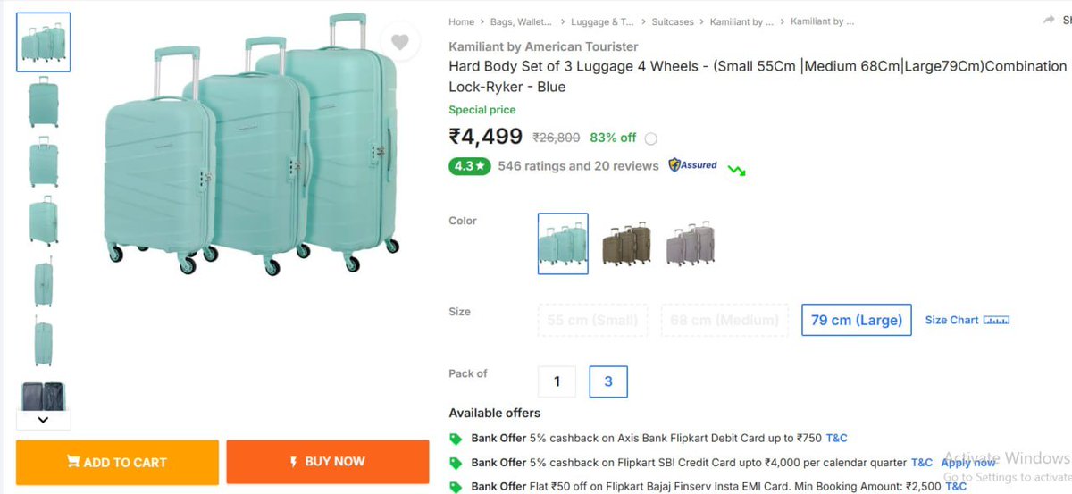TechyBoostDeals's tweet image. Kamiliant by American Tourister Set of 3 Luggage @ ₹4,499 🧳

Buy link : fkrt.cc/hLk03EC

Big Billion Days Price ✅

#Flipkart #Kamiliant #Luggage