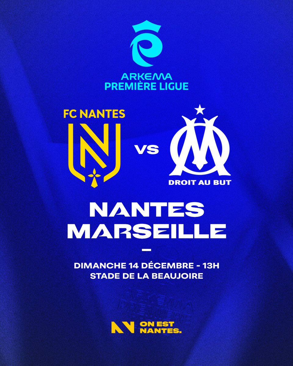 𝐍𝐚𝐧𝐭𝐞𝐬 ⚡️ 𝐌𝐚𝐫𝐬𝐞𝐢𝐥𝐥𝐞 J-20

Le choc au stade de La Beaujoire approche... ⏳

Ici pour réserver 👉 billetterie.fcnantes.com/fr/catalogue/m…

#OnEstNantes #FCNOM #ArkemaPL