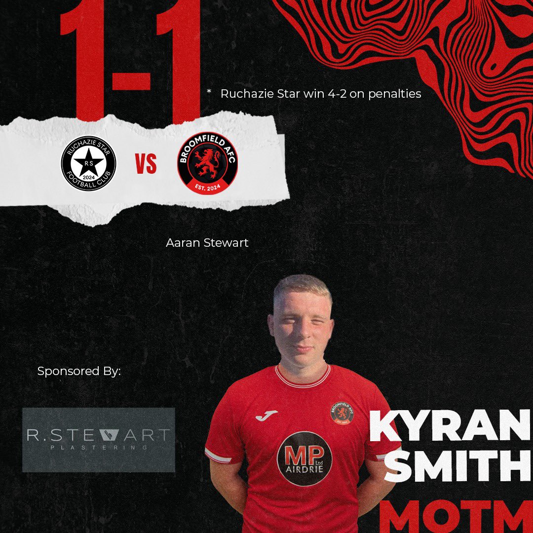 A&amp;C All In Cup
Round 1

Ruchazie Star 1-1 Broomfield AFC
(Ruchazie win 4-2 on penalties)

Tough one to take, 1 single mistake eventually costing us the game. We regroup and go again. 

Aaran Stewart ⚽️
Arran Ross 🅰️

Motm- Kyran Smith

MonTheBroomy⚫️🔴

<a href="/scottish_aff/">AmateurFixturesResultsSCO</a>