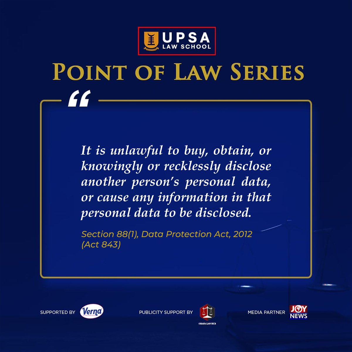 UPSALawSchool's tweet image. Do you know that it is  unlawful to buy or disclose another person’s personal data either knowingly or recklessly . It is equally unlawful to cause the disclosure of that person’s personal data without his consent . 

Learn more from us!

#UPSA #UPSALawSchool #DataProtection…