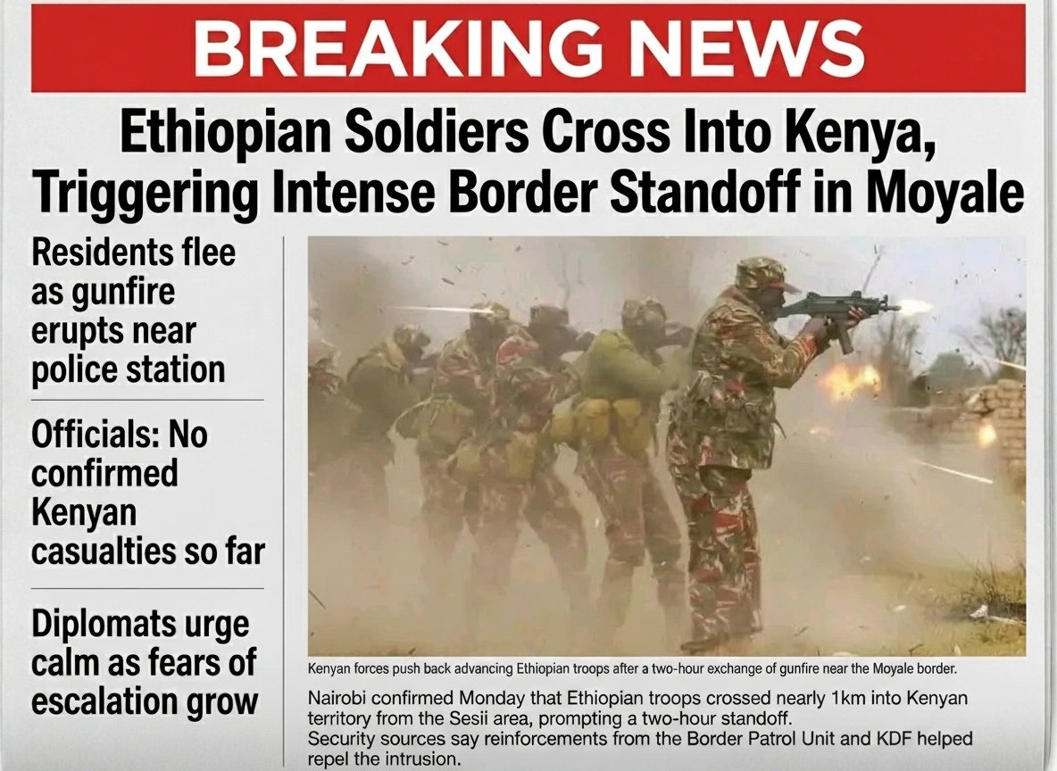 GhideonMusa's tweet image. Ethiopian Soldiers Cross Into Kenya, Triggering Intense Border Standoff in Moyale

Moyale, a key border town linking #Kenya and #Ethiopia , was thrown into panic on Saturday after Ethiopian military personnel reportedly crossed nearly one kilometre into Kenyan territory while…