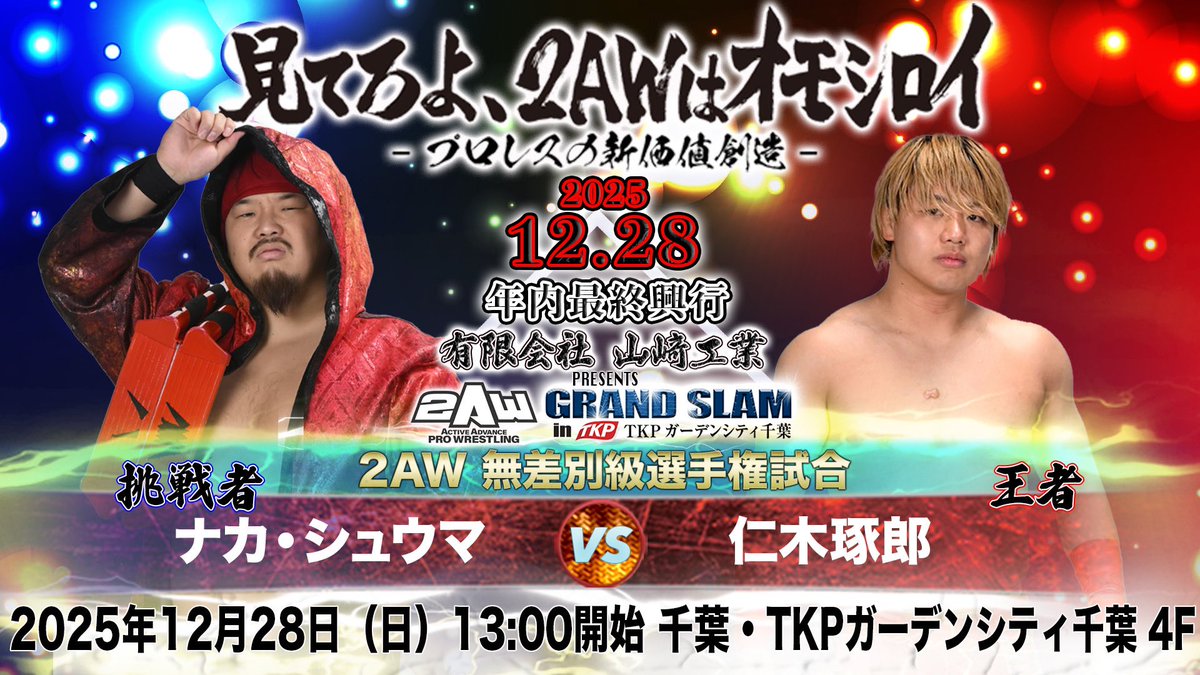 2awoffice's tweet image. 【12月28日（日）2AW 年内最終興行 GRAND SLAM in TKPガーデンシティ千葉　追加参戦選手及び追加カードが決定】 2aw.blog.jp/archives/52184…

 #2AW #プロレス #千葉 #2AWはオモシロイ #越中詩郎 #藤田ミノル #CHANGO #大和ヒロシ #ウナギ・サヤカ #SEAdLINNNG  #ランズエンド #basara_pw