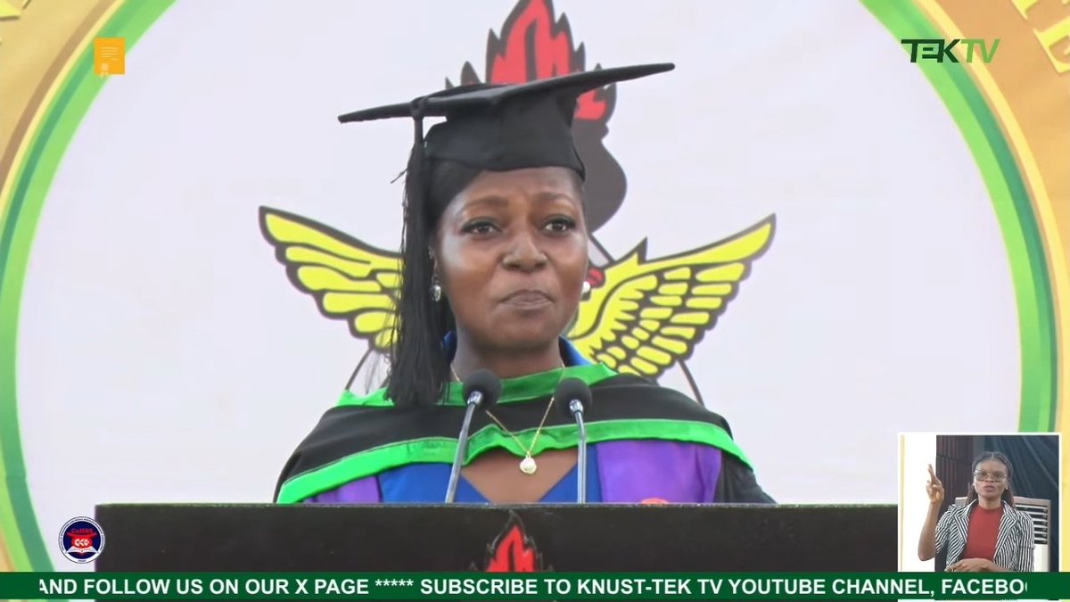 unitimesghana's tweet photo. Emmanuella Kumi, an alumna of St. Mary’s SHS has emerged as the valedictorian of the College of Humanities and Social Sciences. 

She is also the best graduating female student of the KNUST Class of 2025, completing her BA. Economics with a CWA of 86.42. 

#KNUSTNewsFile https://t.co/FLzEUyWGw8