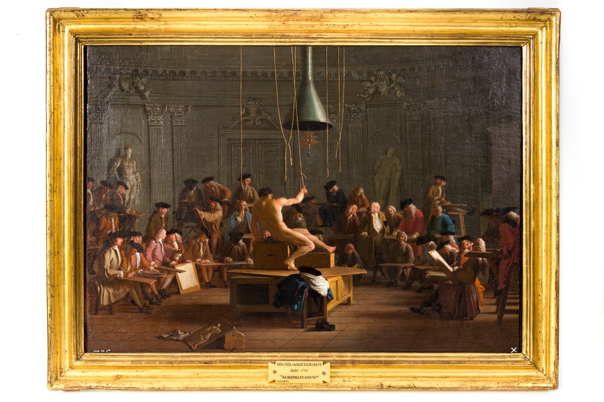 Hoy, #DíaNacionaldelosMaestros, os mostramos “Academia de dibujo” de Michel-Ange Houass🖼️

✍️Muestra el aprendizaje académico en el siglo XVIII a través del dibujo de un desnudo masculino “por el natural”.

Fíjate cómo sostiene la mano el modelo.

👀En #LaGalería