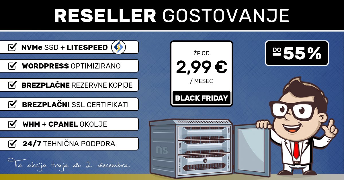 neoserv's tweet image. 🖤 Black Friday: Reseller gostovanje do -55%

Poslovno gostovanje z bliskovito LiteSpeed tehnologijo vam je zdaj na voljo po super akcijski ceni – od 2,99 €/mesec! ⚡

ℹ️ Reseller gostovanje lahko pri nas tudi brezplačno testirate – kar 30 dni.

🖤 neoserv.si/reseller-gosto…