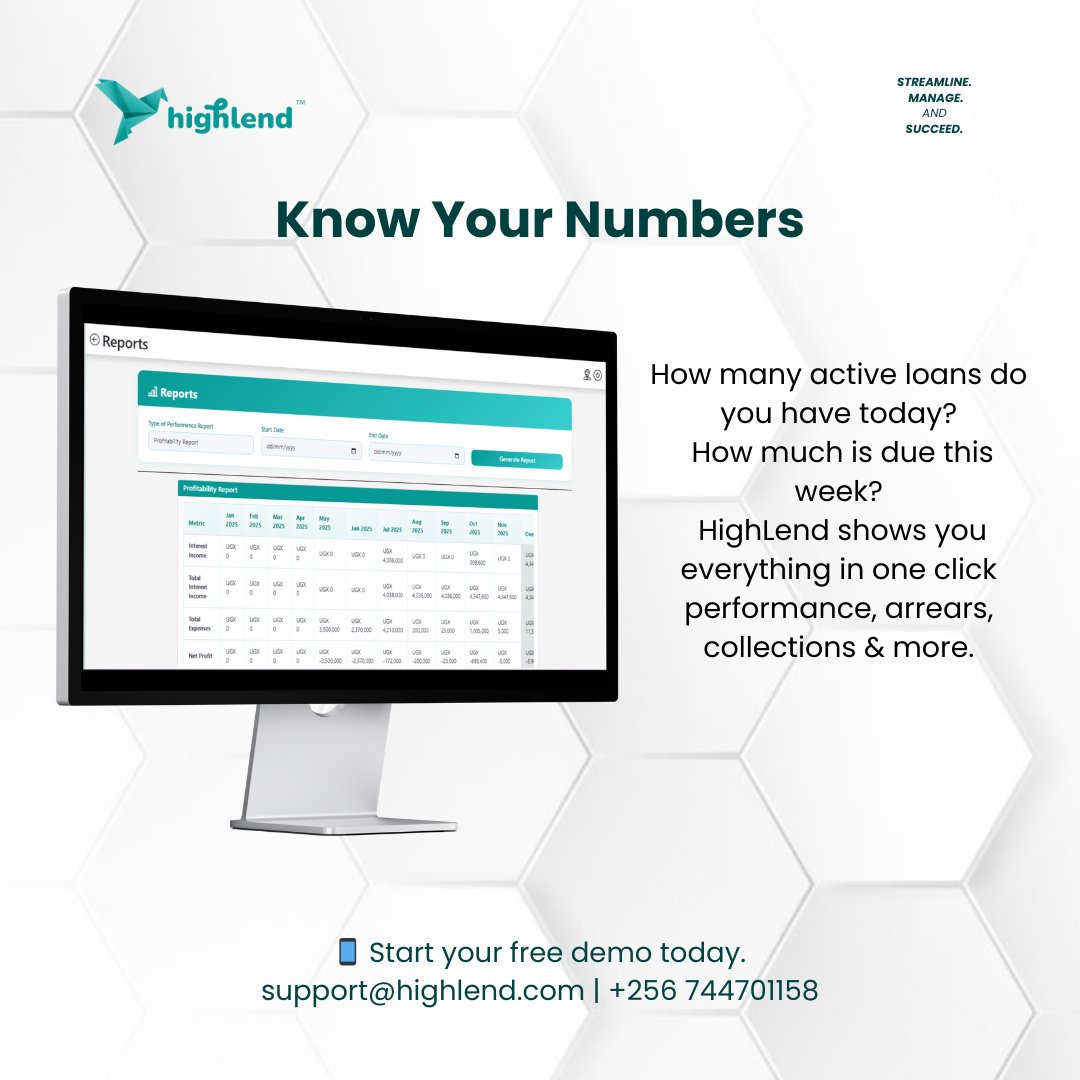 highlendug's tweet image. Your numbers tell a story. Let HighLend help you read it.   Track active loans, arrears, and collections in one click. Empower your SACCO or MFI with smart financial insights.

📞 Book your free demo today. #FintechUganda #LoanManagement #SACCOsolutions #DigitalFinance #SmartLend