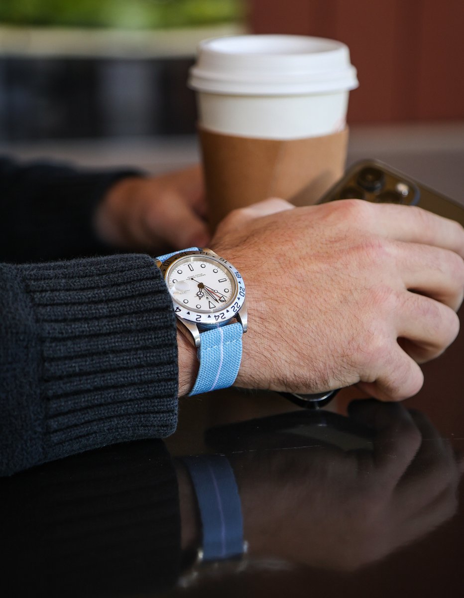 wisstraps's tweet image. Add a little color to your wrist with our Powder Blue &amp;amp; White Striped Quick Release Elastic Strap. Made for comfort 🎨

#rolex #explorer #wis #watchstrap #elasticwatchstrap #watches #wisstraps