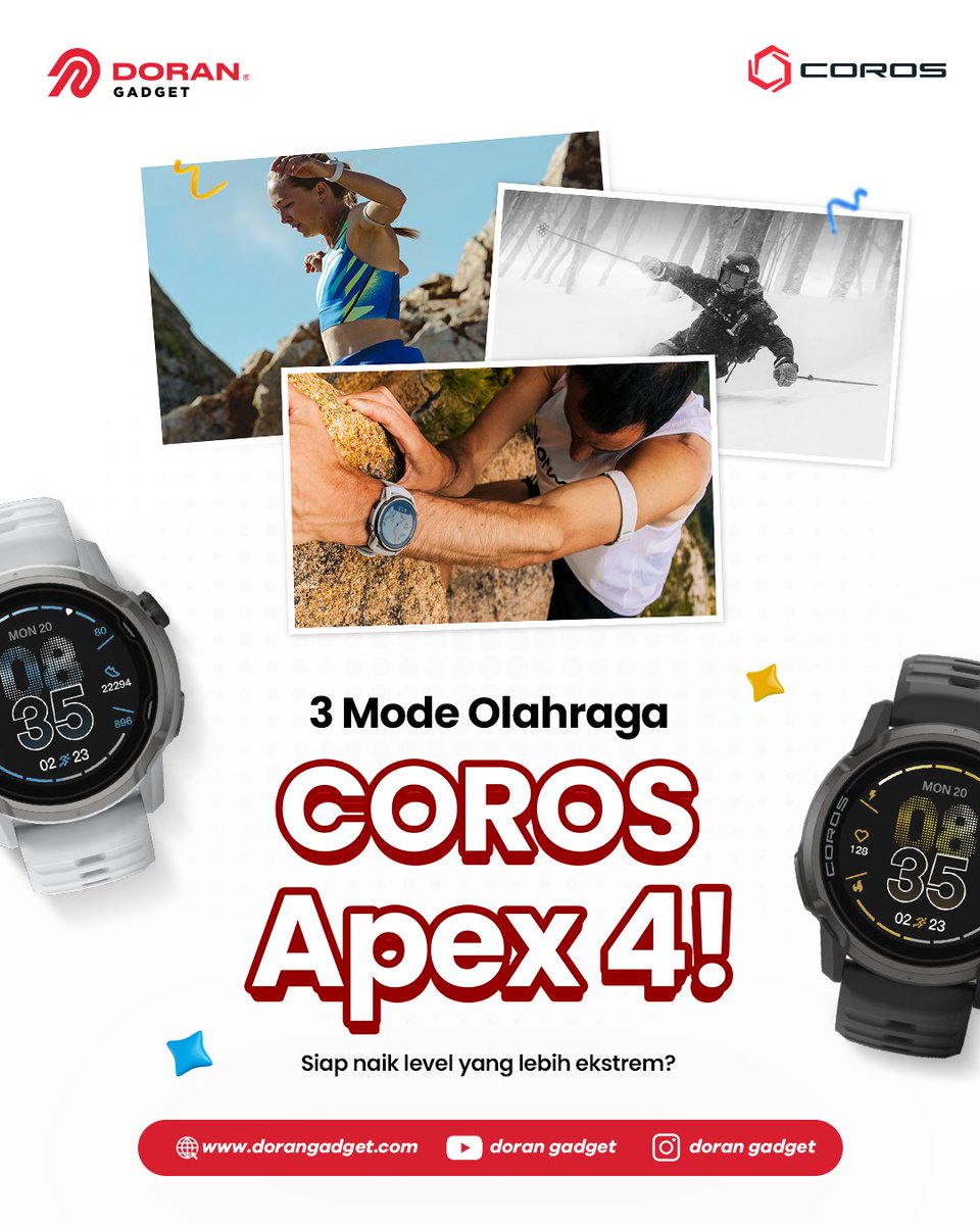 dorangadgetid's tweet image. Buat kamu yang suka tantangan ekstrem ‼️

Mulai dari trail run, climbing, dan skiing, bikin eksplorasi kamu lebih maksimal dengan fitur canggihnya ⌚ 

Penasaran dengan fitur lainnya? Stay tuned hanya di Doran Gadget 🛍️ 

#DoranGadget #COROS #COROSApex4 #COROSIndonesia…