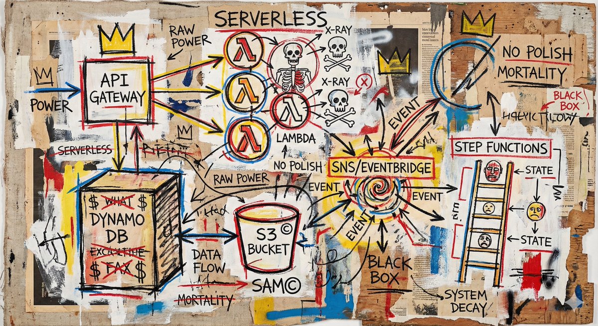 Serverless architecture, Basquiat-style (generated by 🍌):