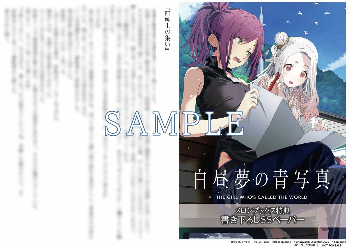 小説版『白昼夢の青写真』特典情報② メロンブックス様は 有償特典「A6