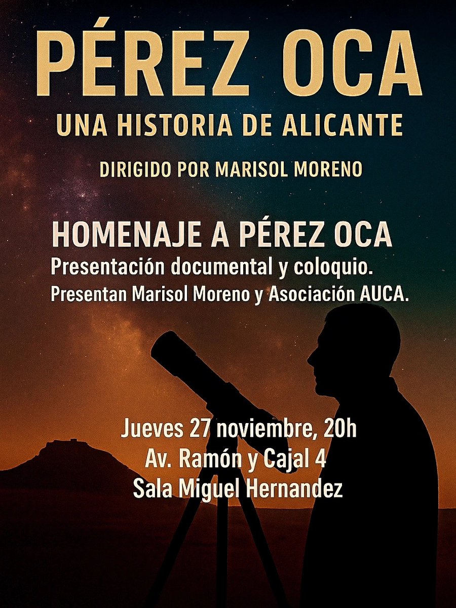 📽️ Pérez Oca, una historia de Alicante. Dirigido por Marisol Moreno.

Jueves 27 de noviembre, a las 20h, en <a href="/SedeAlicante_UA/">Seu Universitària Ciutat d'Alacant</a>.
