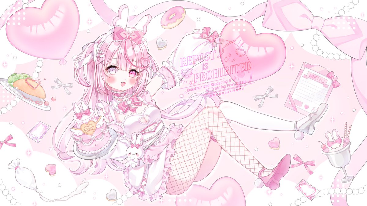 苺いっぱい♡ピンクうさぎちゃん 🐰ᩚ🎂 #commission