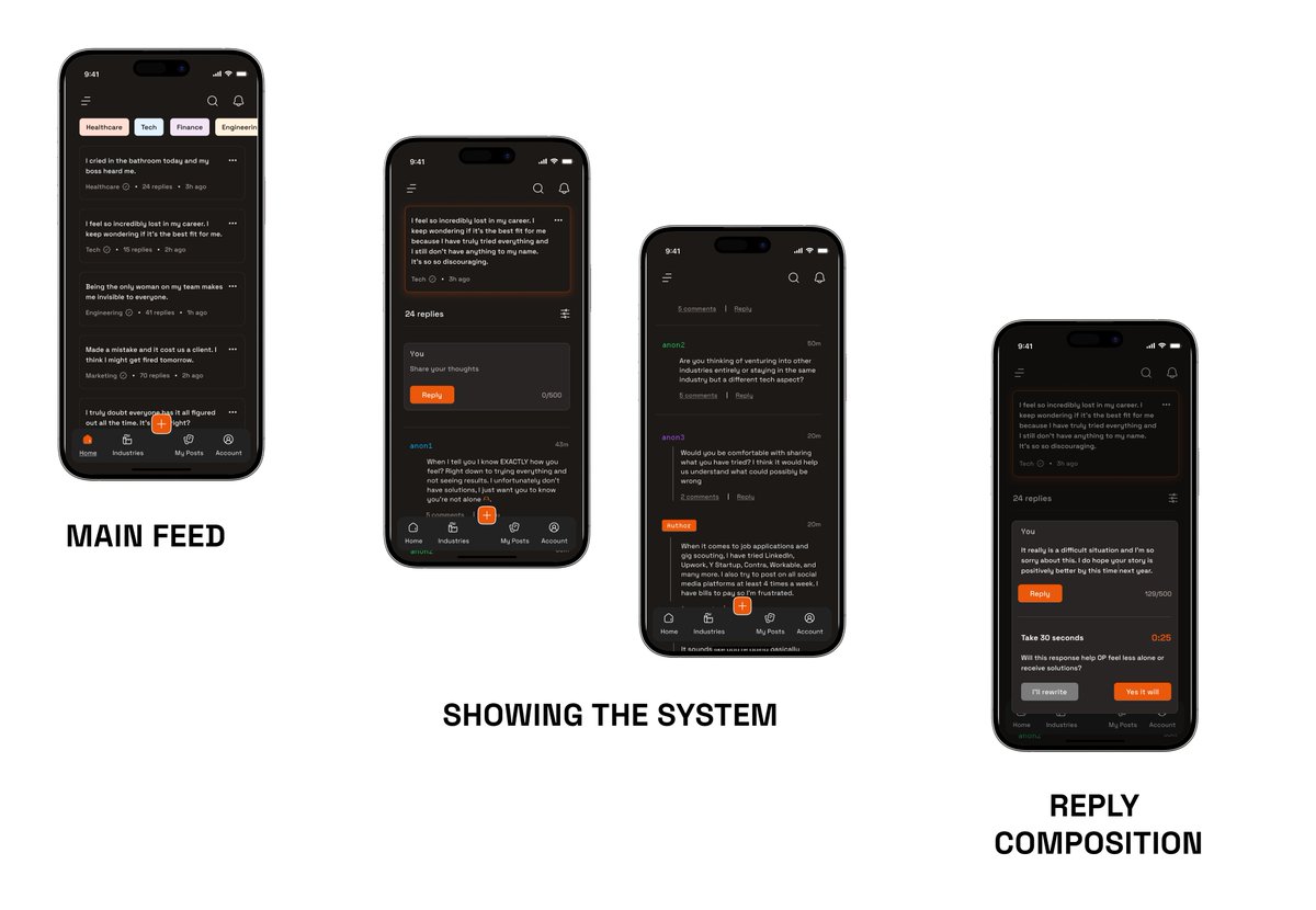 danisduchess's tweet image. Talking about your problems at work? Absolutely not
Posting about it publicly? Probably career suicide 
Your friends don&apos;t always get it either. 

So where do you go? I designed a concept for it. 

Have you ever needed something like this?

#uidesign #app #design