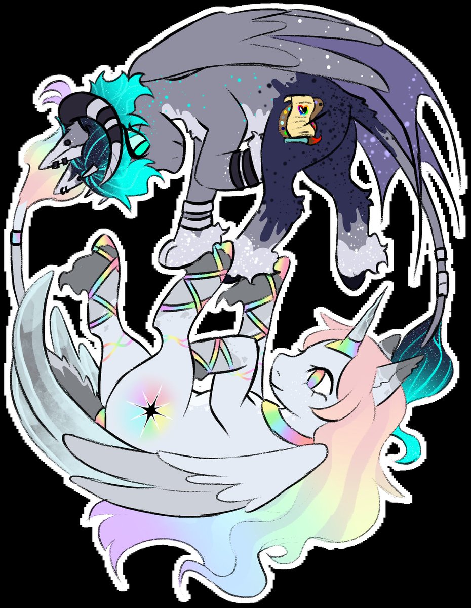 The pony sonas of my partner <a href="/c_r_e_4_t_e/">C.r.e.4.t.e</a> and I. 

#mlp #ponysona #art #digitalart #mlpoc #alicorn #discord #PrincessLuna