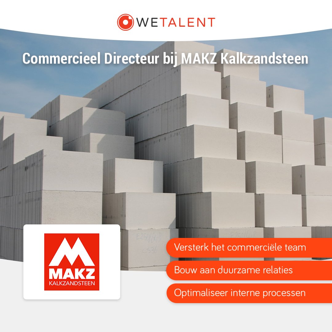 MAKZ Kalkzandsteen groeit, en zoekt iemand die meegroeit én leidinggeeft! 💪🏼

Als Commercieel Directeur spot je kansen in de markt, versterk je relaties en bouw je aan een toekomstbestendig commercieel team.

Ontdek de functie via wetalent.nl/kandidaat/vaca…

#makz #makzkalkzandsteen