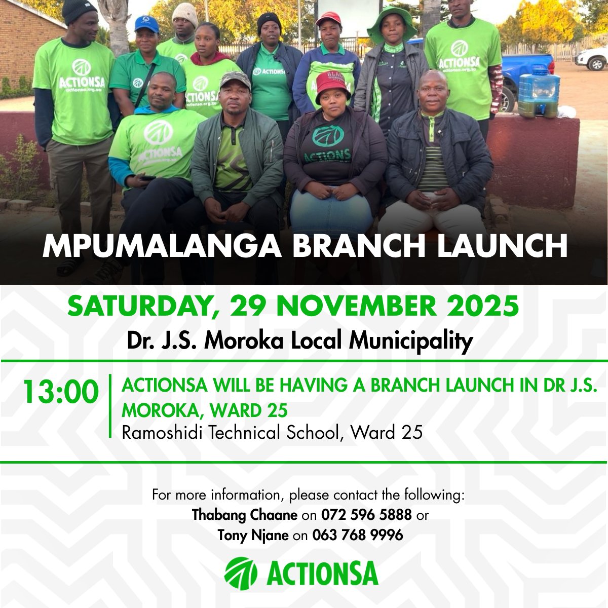 This weekend, ActionSA will be launching a branch in Dr. J.S. Moroka, ward 25